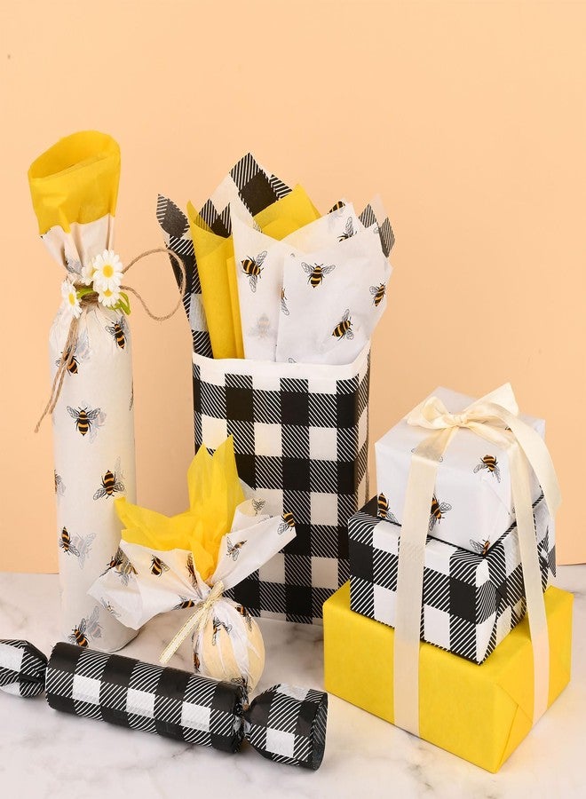 Bolsome 100 Sheets 20 * 14 Inches Bee Tissue Paper for Gift Wrapping Buffalo Plaid Tissue Paper for Gift Bags Yellow Tissue Paper for Birthday Bee Themed Party DIY Craft - Image 4